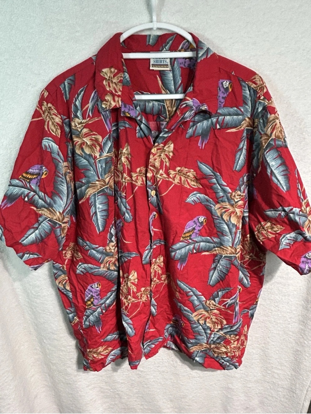 Jammin Shirts Mens XXL Red Hawaiian Button Down Camp Shirt Floral Parrots